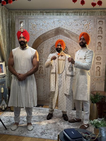 Groom, father and brother in tied turbans at a Middlesbrough wedding