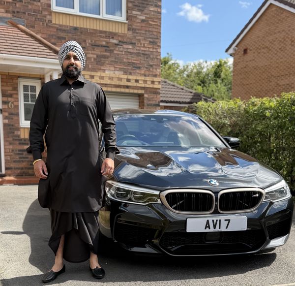 Printed parna turban style tied in Doncaster